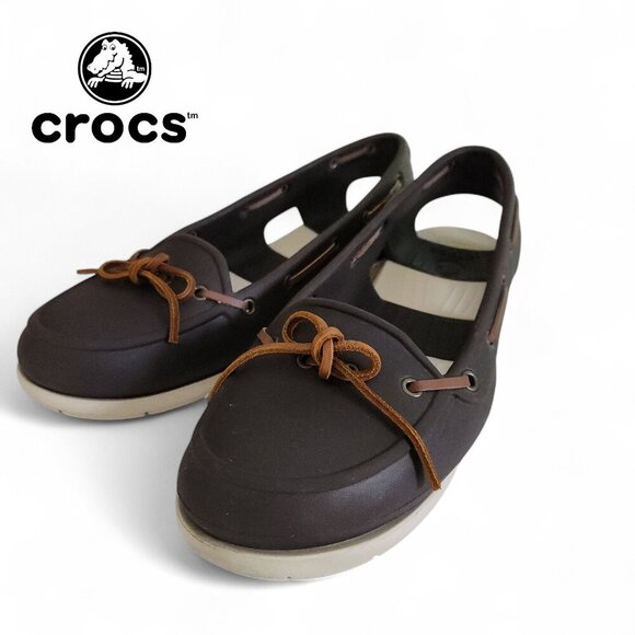 CROCS Beach Line boat shoes brown size 10 - Picture 3 of 12